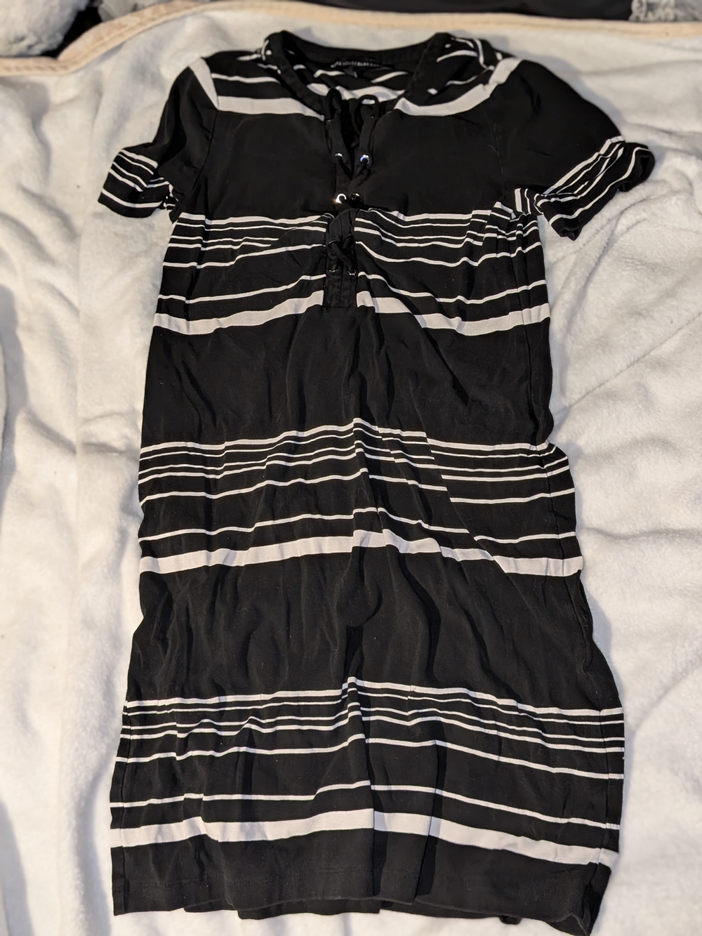 White House Black Market Black and White Striped Tie-Neck Top